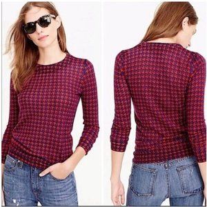 J. Crew Tippi 100% Merino Wool Red & Blue Houndstooth 3/4 Sleeve Sweater in Lg